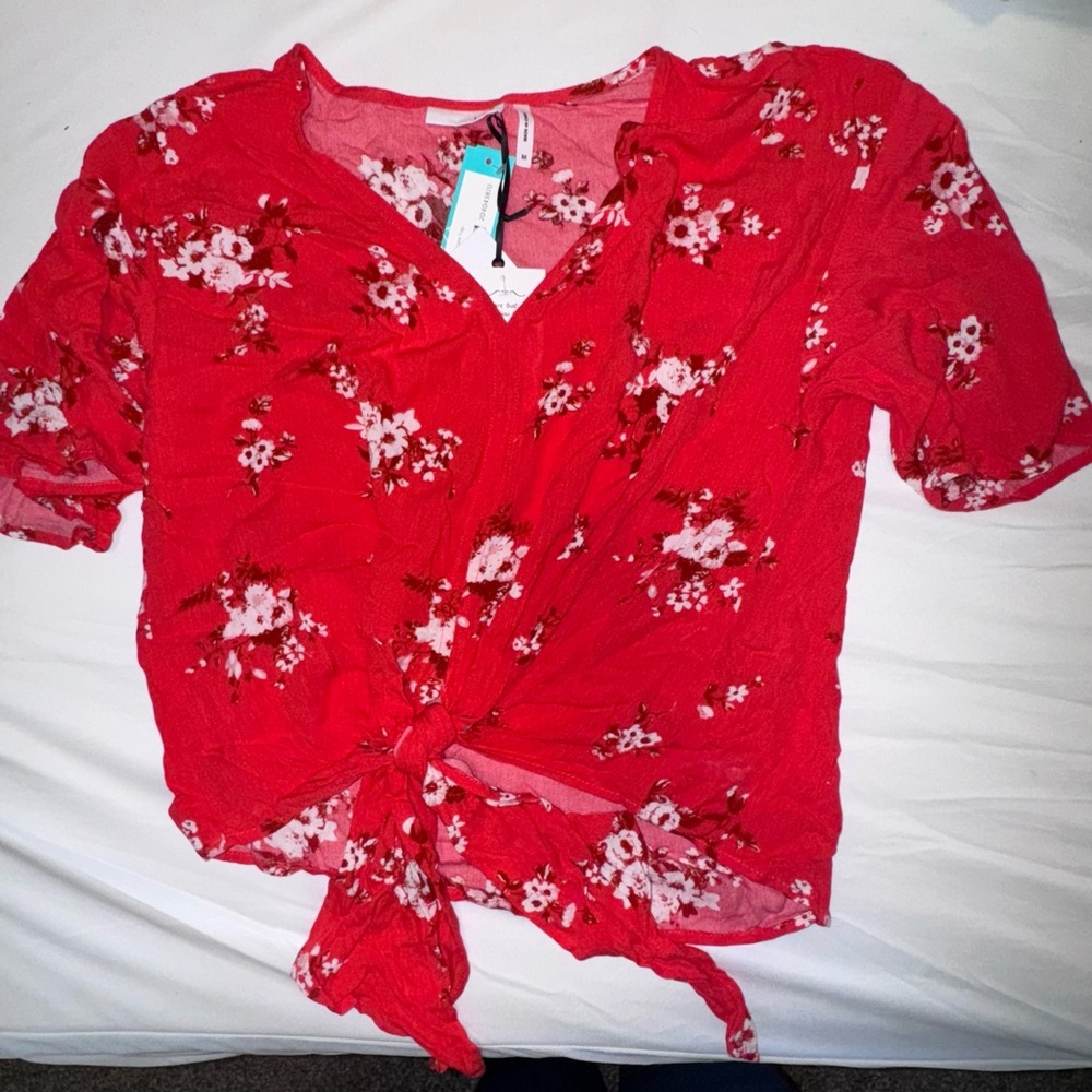 Chic Red Floral Blouse